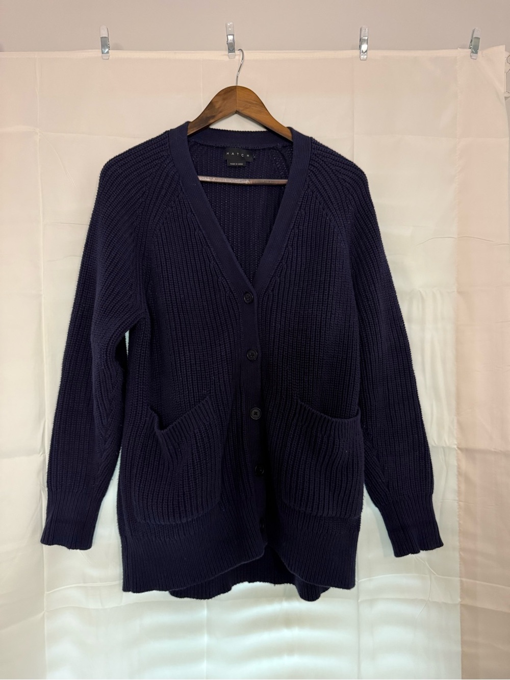Hatch Deep Navy Ribbed Button Cardigan